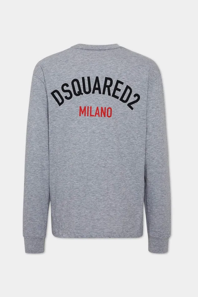Dsquared2 TShirts and Polo Wash Loose Fit D2 Milano Long Sleeve TShirt Grey Melange 8211 Men
