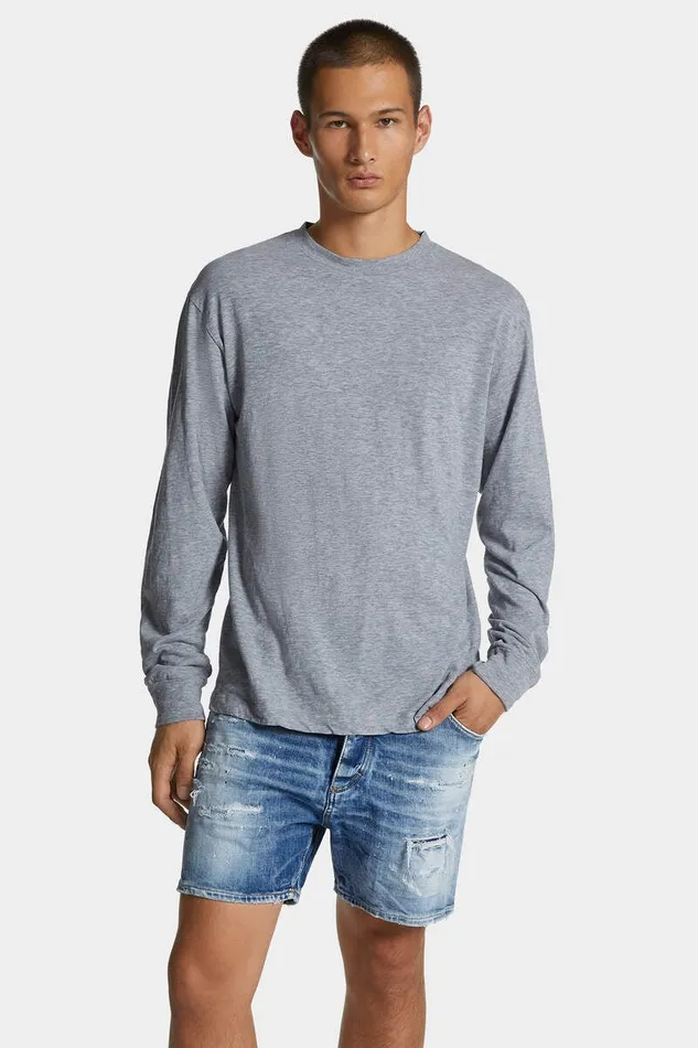 Dsquared2 TShirts and Polo Wash Loose Fit D2 Milano Long Sleeve TShirt Grey Melange 8211 Men