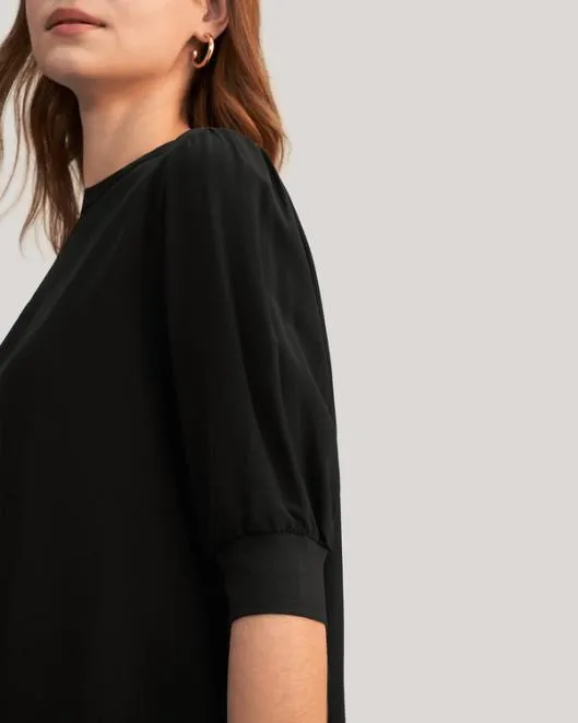 Elegant Casual Silk Tee With Rib Cuff Women Lilysilk Tops