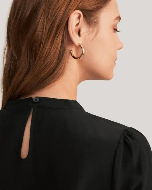 Elegant Casual Silk Tee With Rib Cuff Women Lilysilk Tops
