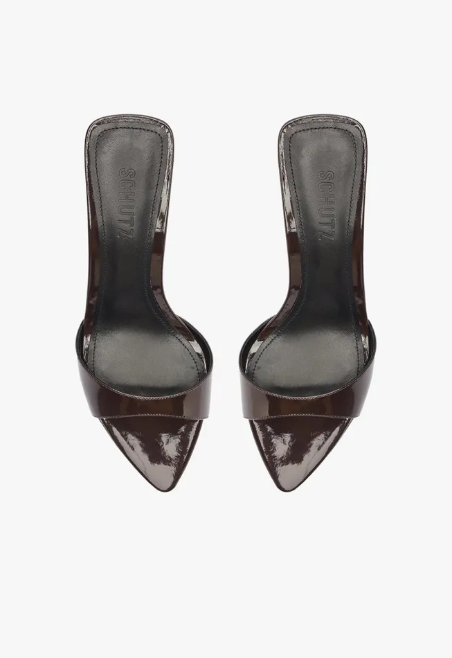 Elodie Patent Leather Sandal Dark Brown Women Schutz Shoes Mules