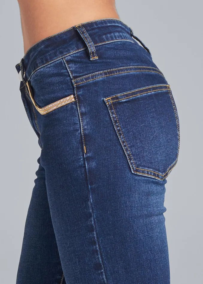 EMBELLISHED CROPPED JEANS Dark Wash Women VENUS Novelty Jeans