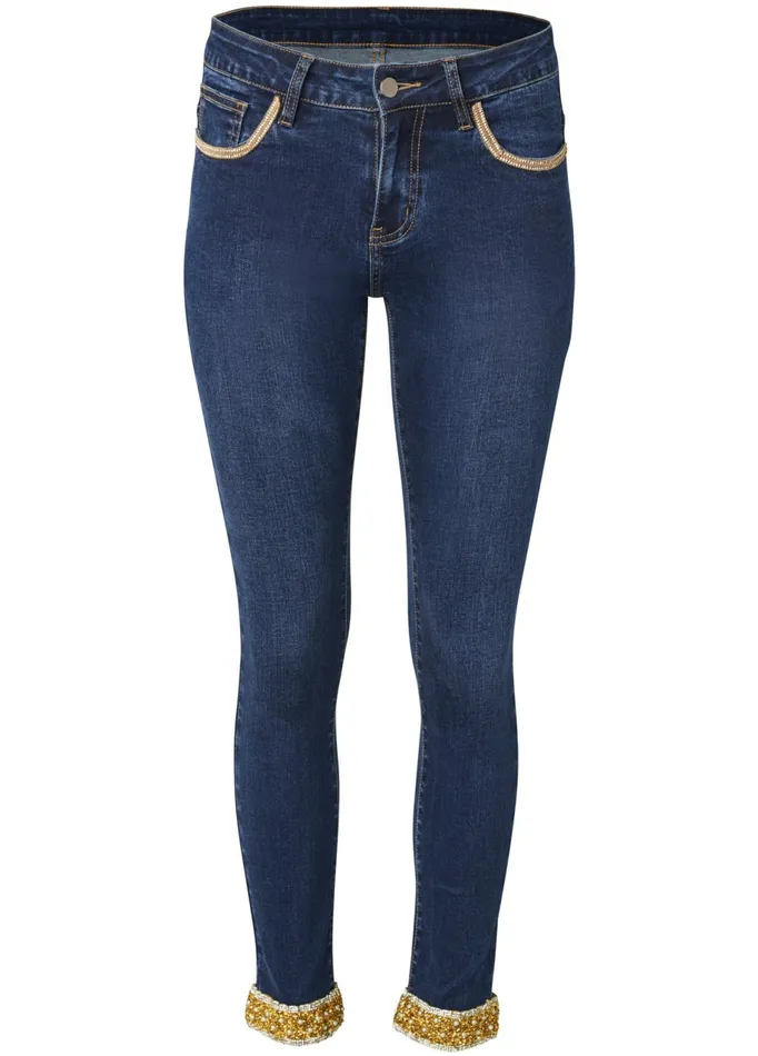 EMBELLISHED CROPPED JEANS Dark Wash Women VENUS Novelty Jeans