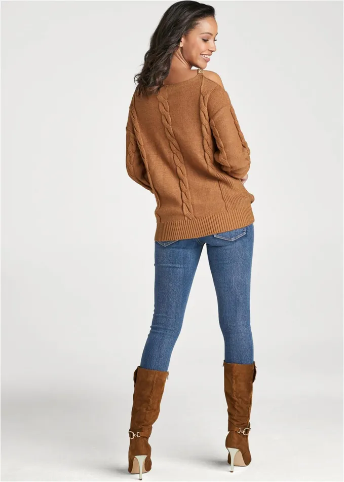 Embellished Neckline Sweater Brown Women VENUS Sexy Sweaters