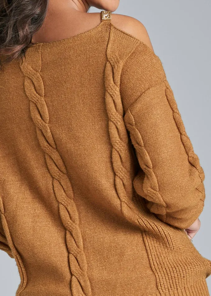Embellished Neckline Sweater Brown Women VENUS Sexy Sweaters