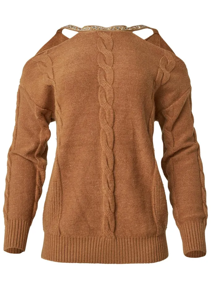 Embellished Neckline Sweater Brown Women VENUS Sexy Sweaters