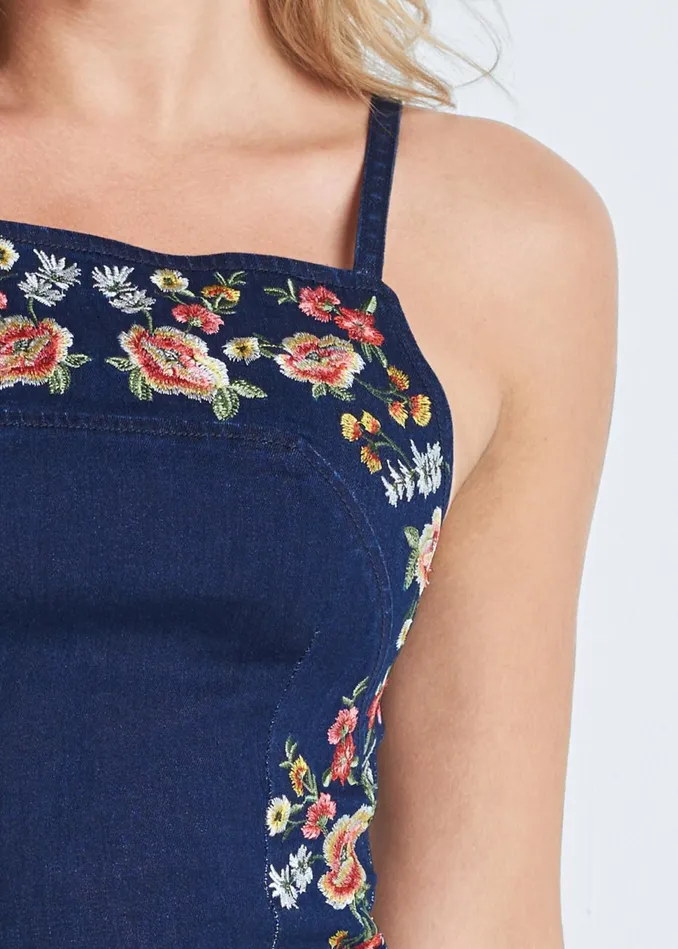 EMBROIDERED DENIM DRESS Dark Wash Women VENUS Sundresses