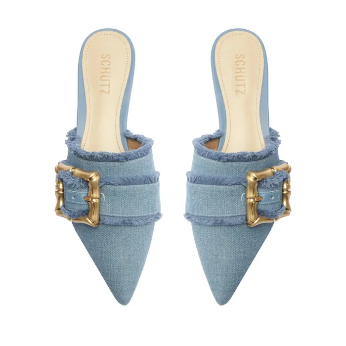 Enola Mule Denim Flat Summer Jeans Women Schutz Shoes Enola