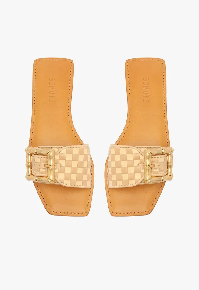 Enola Woven Leather Sandal Beige Women Schutz Shoes Enola