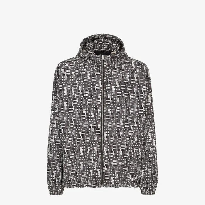 Fendi Activewear Blouson Gray FF Labyrinth Nylon Windbreaker Jacket 8211 Men