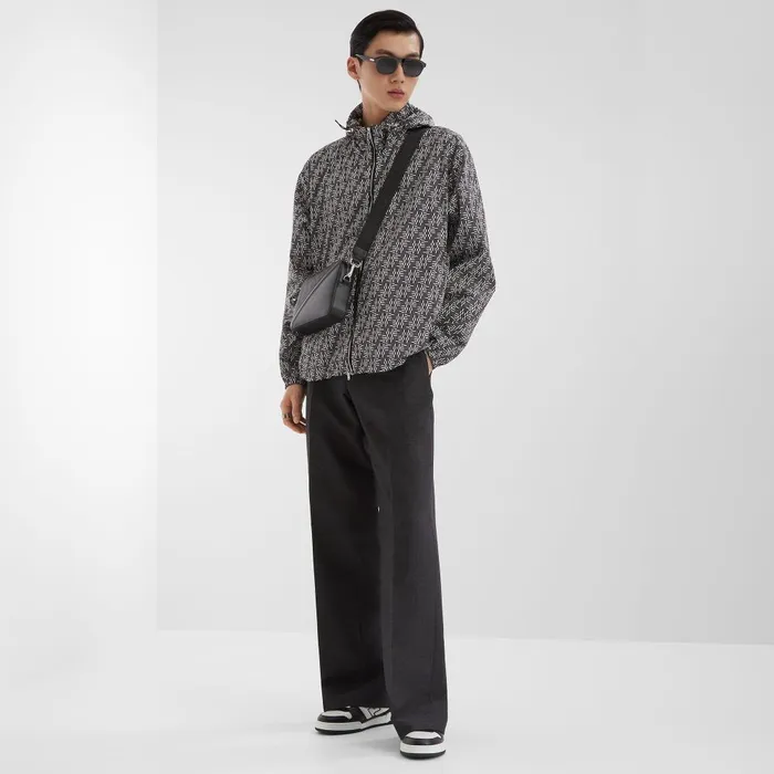 Fendi Activewear Blouson Gray FF Labyrinth Nylon Windbreaker Jacket 8211 Men