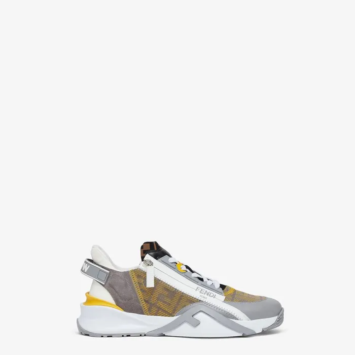 Fendi Fendi Flow Fendi Flow Sneakers Yellow FF Mesh And Gray Leather Running Shoes 8211 Men