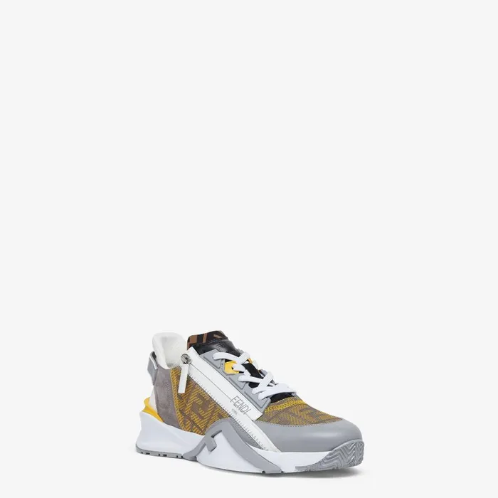 Fendi Fendi Flow Fendi Flow Sneakers Yellow FF Mesh And Gray Leather Running Shoes 8211 Men