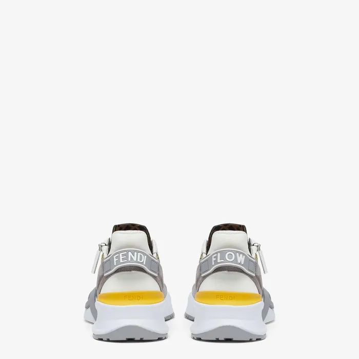 Fendi Fendi Flow Fendi Flow Sneakers Yellow FF Mesh And Gray Leather Running Shoes 8211 Men