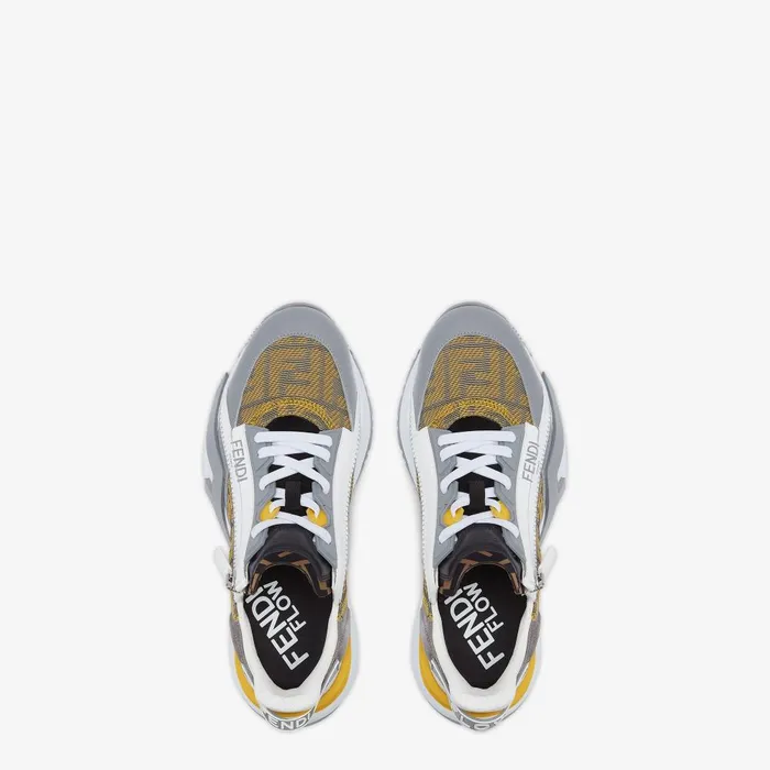 Fendi Fendi Flow Fendi Flow Sneakers Yellow FF Mesh And Gray Leather Running Shoes 8211 Men