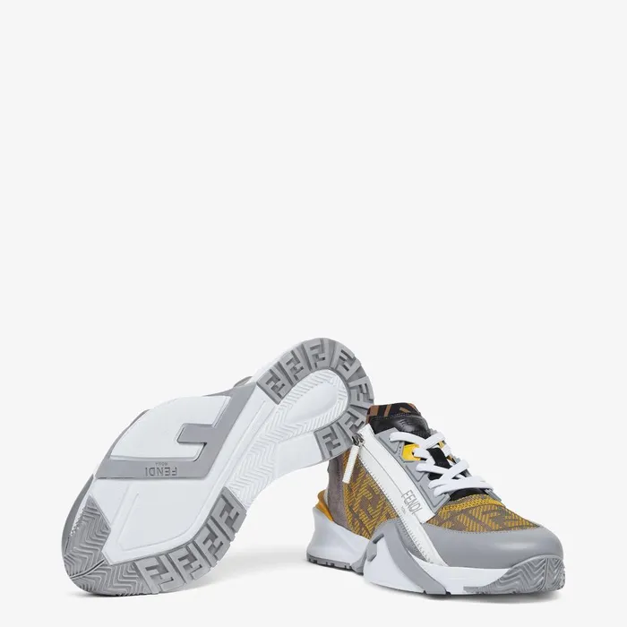 Fendi Fendi Flow Fendi Flow Sneakers Yellow FF Mesh And Gray Leather Running Shoes 8211 Men