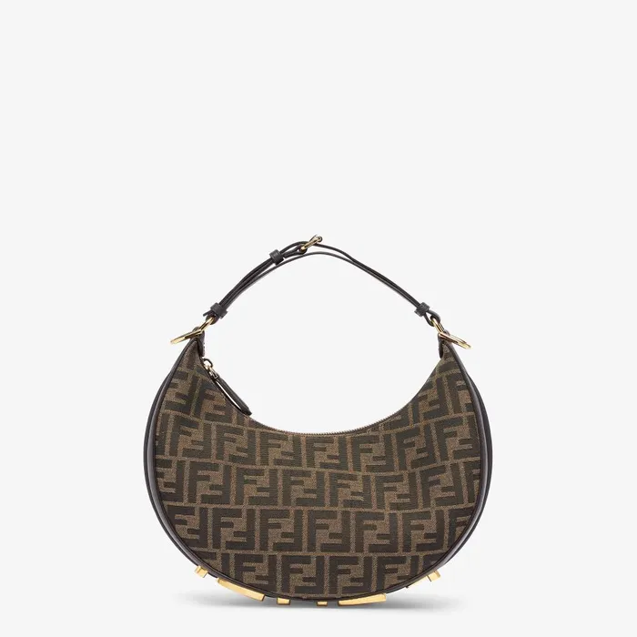 Fendi Hobo Bags Fendigraphy Small Brown FF Jacquard Fabric Bag 8211 Women