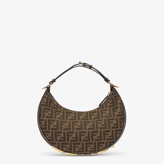 Fendi Hobo Bags Fendigraphy Small Brown FF Jacquard Fabric Bag 8211 Women