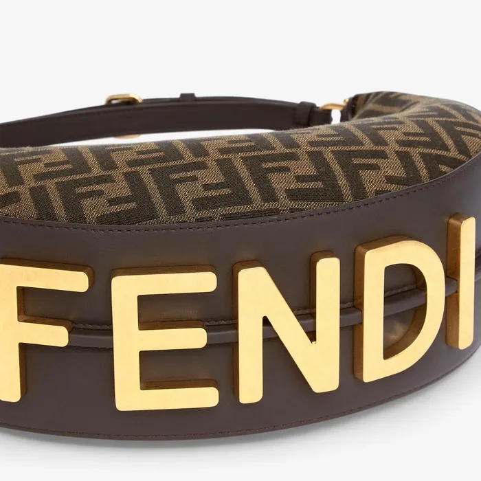 Fendi Hobo Bags Fendigraphy Small Brown FF Jacquard Fabric Bag 8211 Women