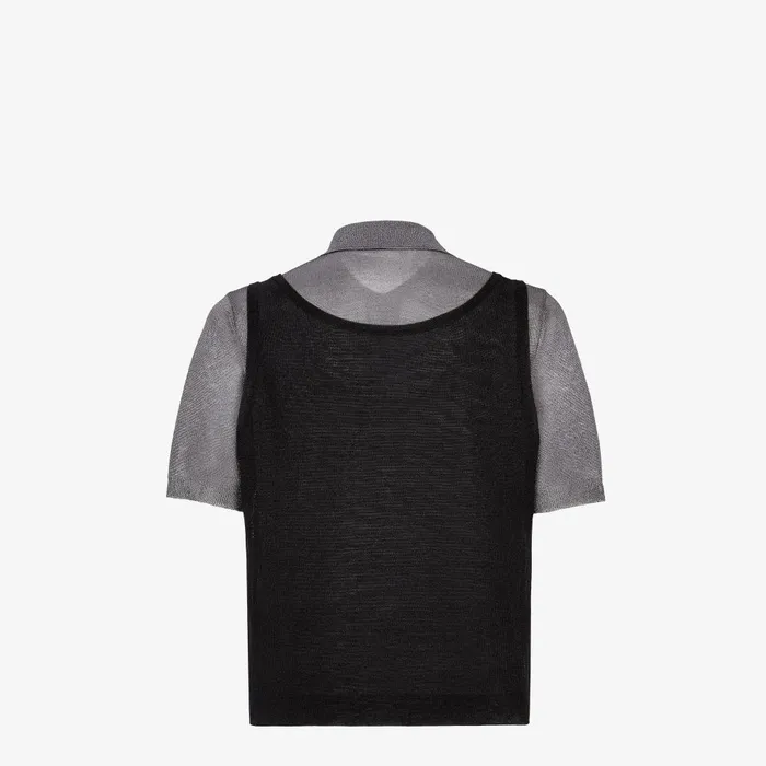 Fendi Knitwear Polo Shirt Black And Gray Wool Polo Shirt With Metallic Yarn 8211 Men