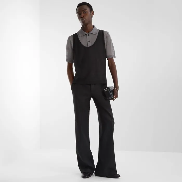 Fendi Knitwear Polo Shirt Black And Gray Wool Polo Shirt With Metallic Yarn 8211 Men