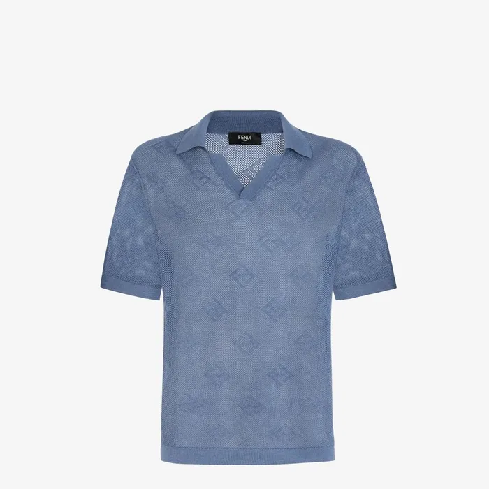 Fendi Knitwear Polo Shirt Blue Cashmere And Silk Polo Shirt 8211 Men