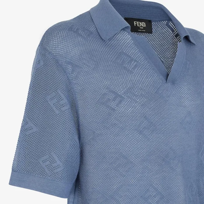 Fendi Knitwear Polo Shirt Blue Cashmere And Silk Polo Shirt 8211 Men
