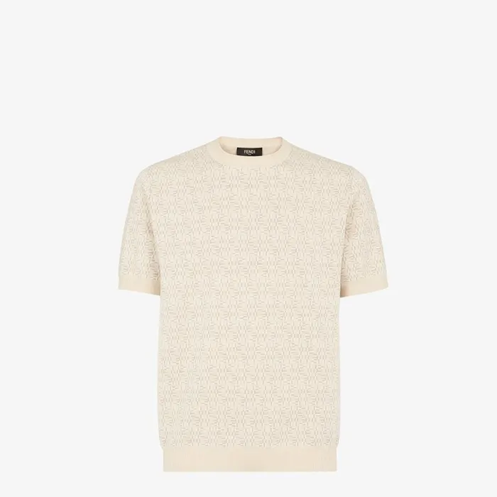 Fendi Knitwear Sweater Beige FF Labyrinth Wool Sweater 8211 Men