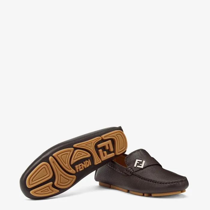 Fendi Loafers and Drivers FF Squared Drivers Brown Leather Drivers 8211 Men