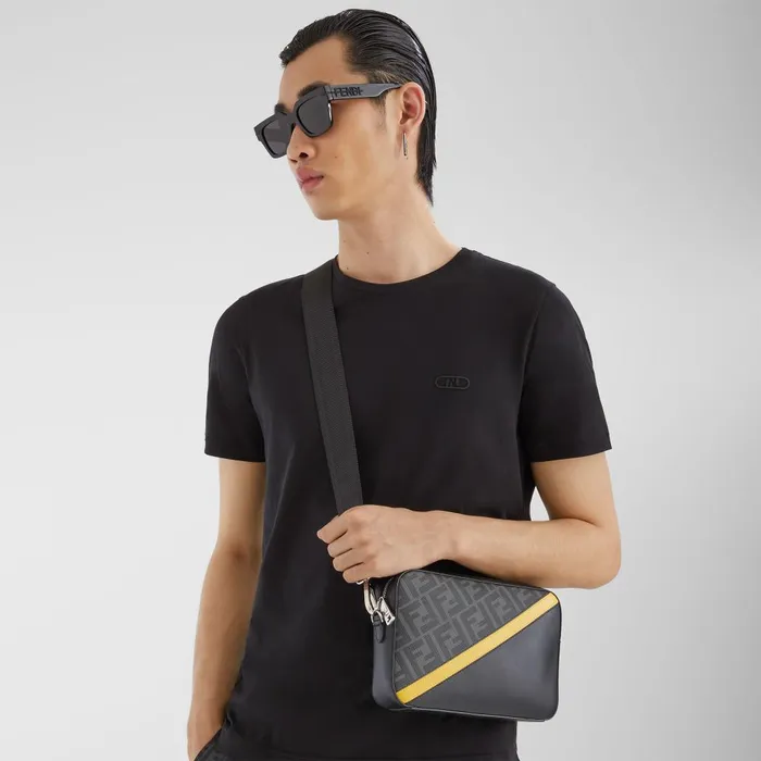 Fendi Messenger Bags Fendi Diagonal Camera Case Gray Fabric Bag 8211 Men