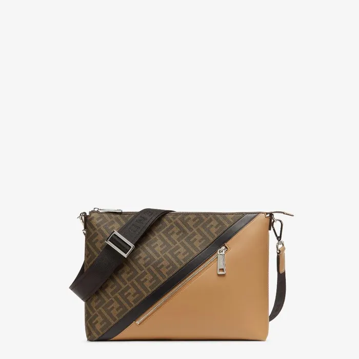 Fendi Messenger Bags Fendi Diagonal Messenger Brown FF Canvas Bag 8211 Men