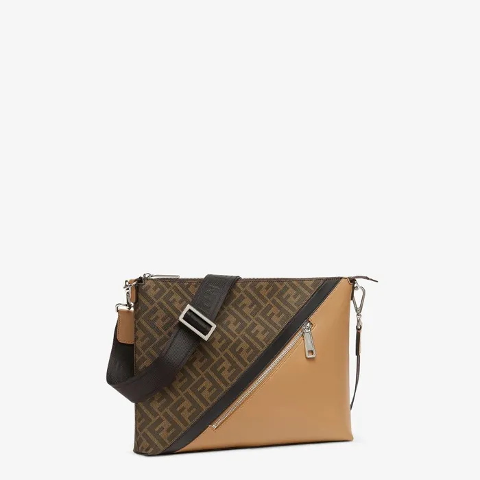 Fendi Messenger Bags Fendi Diagonal Messenger Brown FF Canvas Bag 8211 Men