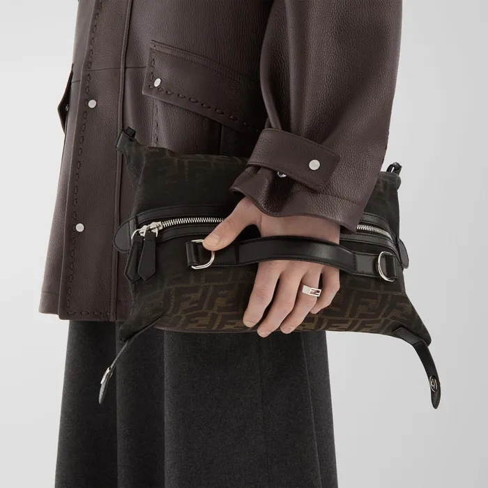 Fendi Messenger Bags FF Eclissi Fendi Siesta Small Brown FF Jacquard Bag 8211 Men