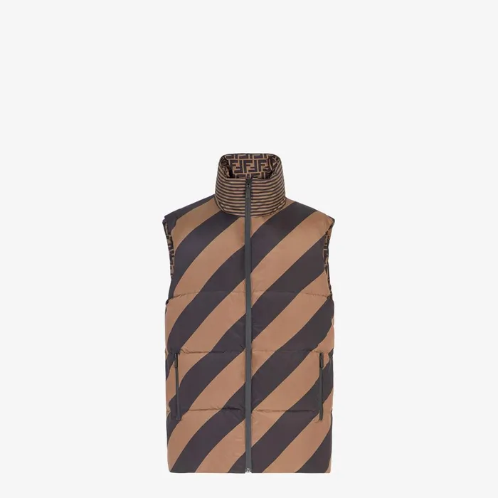 Fendi Outerwear Gilet Brown Nylon Vest 8211 Men