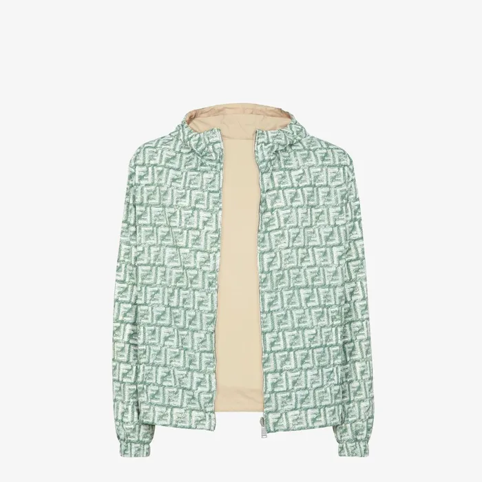 Fendi Outerwear Windbreaker Green FF Nylon Jacket 8211 Men