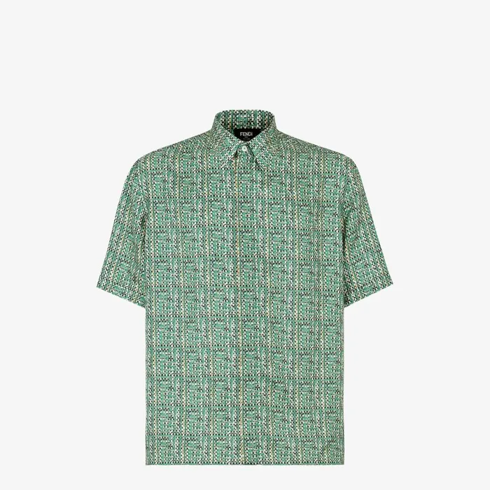 Fendi Shirts Shirt Green FF Silk Shirt 8211 Men