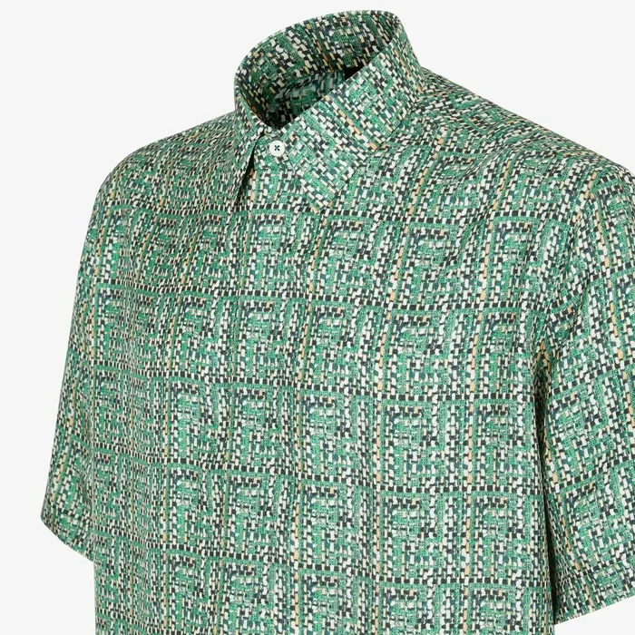 Fendi Shirts Shirt Green FF Silk Shirt 8211 Men