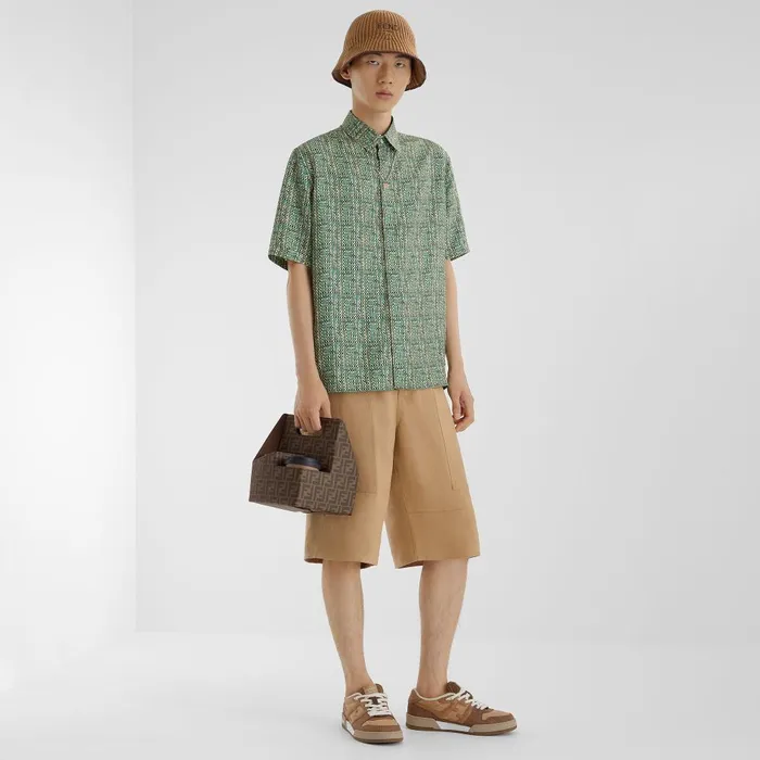 Fendi Shirts Shirt Green FF Silk Shirt 8211 Men