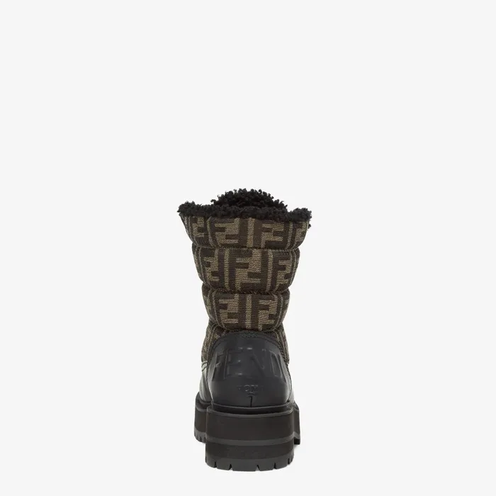Fendi Skiwear Signature Biker Boots Black Leather Biker Boots With FF Fabric 8211 Women