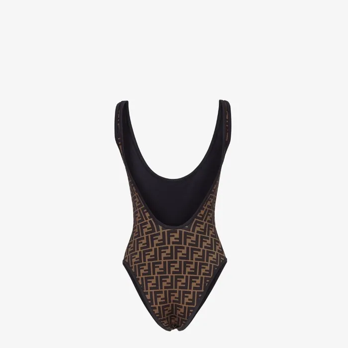 Fendi Swimwear Swimsuit Brown Lycra Reversible Swimsuit 8211 Women