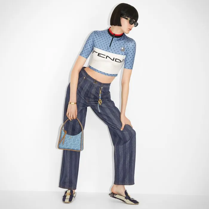 Fendi Tshirts and Sweatshirts Top Light Blue Polka Dot Lycra Top 8211 Women