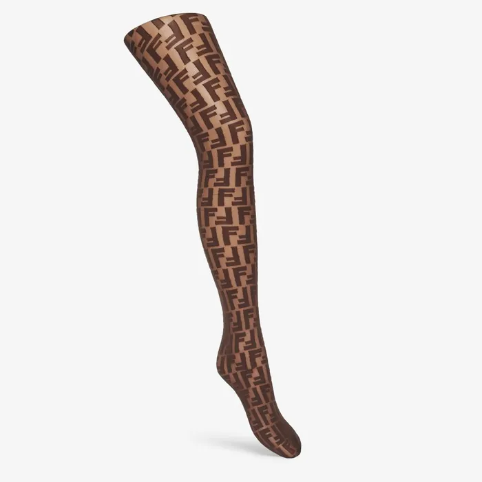 Fendi Tights and Socks Pantyhose Brown FF Nylon Tights 8211 Women