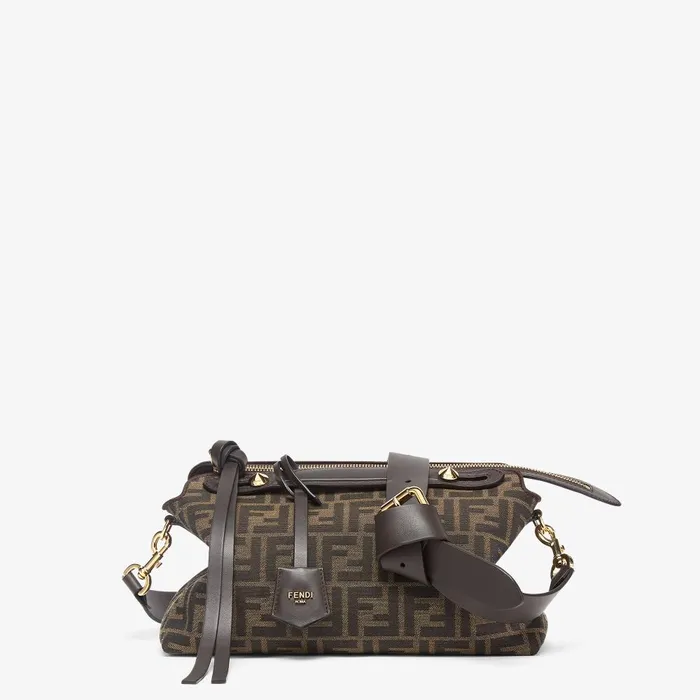 Fendi Tote Bags By The Way Soft Medium Brown FF Jacquard Fabric Bag 8211 Women