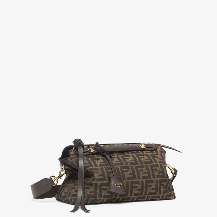 Fendi Tote Bags By The Way Soft Medium Brown FF Jacquard Fabric Bag 8211 Women
