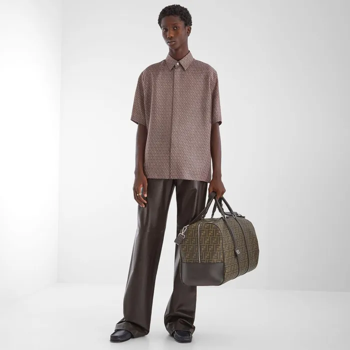 Fendi Travel Large FF Duffle Bag Large Brown FF Fabric Bag 8211 Men