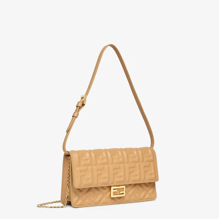 Fendi Wallets On Chain Wallet On Chain Baguette Light Brown Nappa Leather Wallet With FF Motif 8211 Women