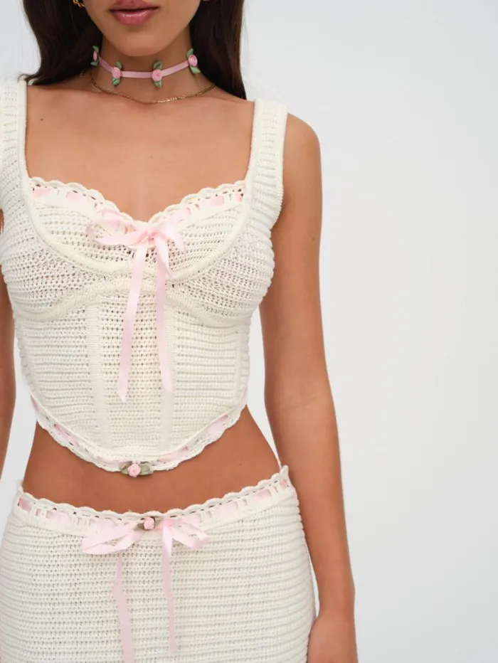 For Love and Lemons Tops Olina Crochet Top Ivory 8211 Women
