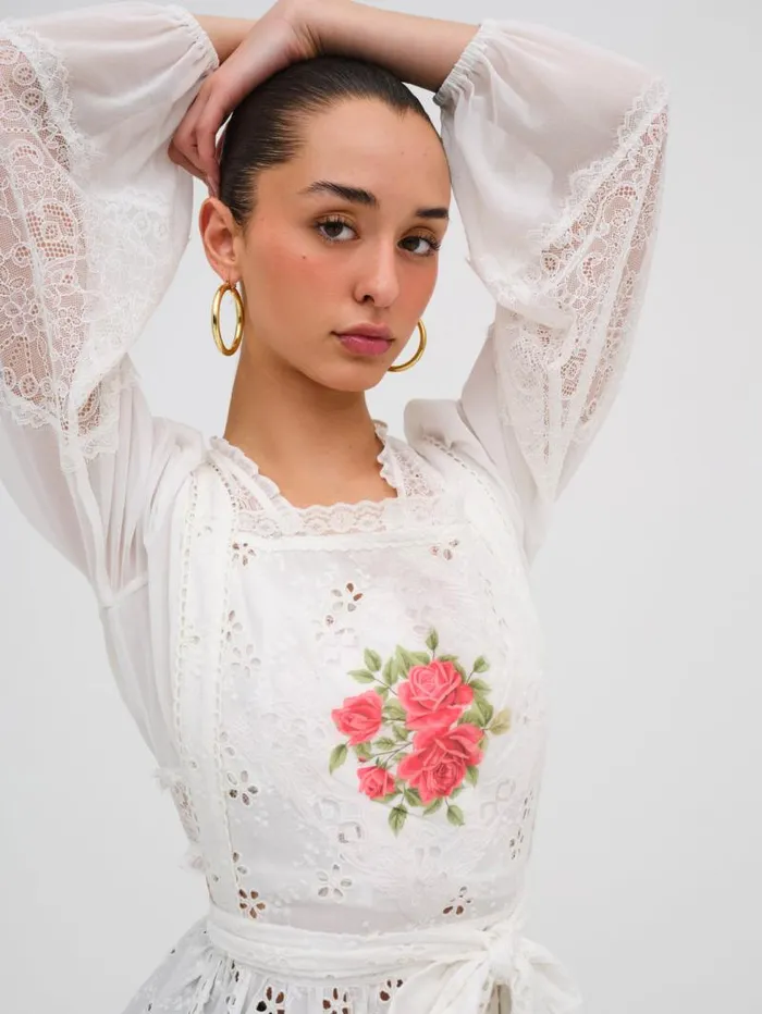 For Love and Lemons Tops Rose Embroidered Apron White 8211 Women For Love and Lemons Tops Rose Embroidered Apron White 8211 Women