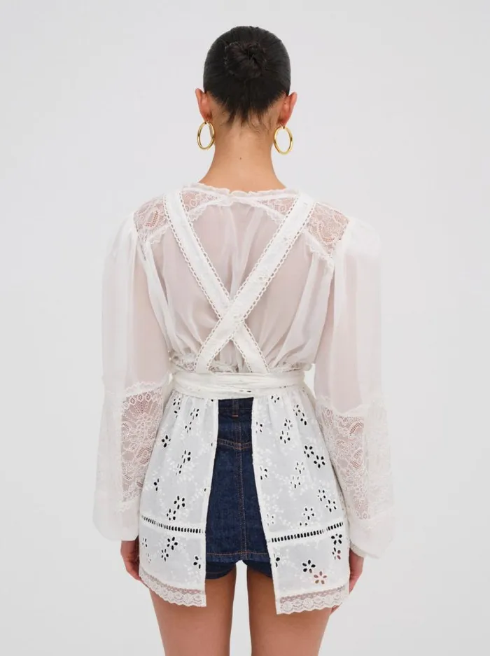 For Love and Lemons Tops Rose Embroidered Apron White 8211 Women For Love and Lemons Tops Rose Embroidered Apron White 8211 Women
