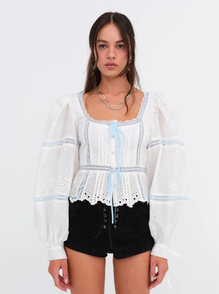 For Love and Lemons Tops Rowan Eyelet Top Blue 8211 Women
